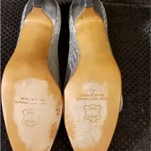 STUART WEITZMAN Silver Glittered Mesh Heel Pumps - Picture 6 of 12